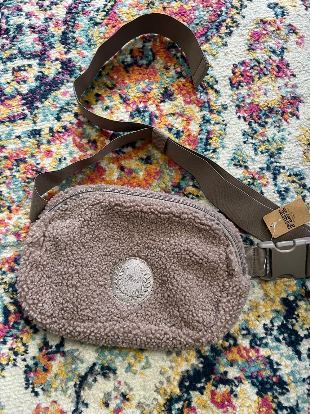 NWT PINK Cozy Sherpa Belt Bag in Taupe